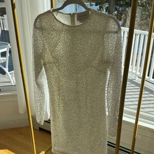 BHLDN Ivory Sequin Long Sleeve Dress